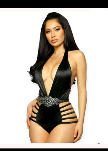 Parlak Kırmızı Bel Detaylı Monokini kadife - Görsel 2