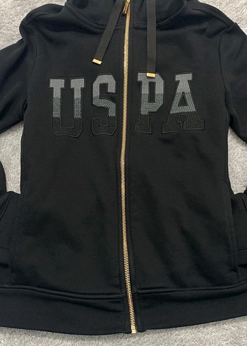 U.S Polo Assn. Kadın Siyah USPA Fermuarlı Sweatshirt