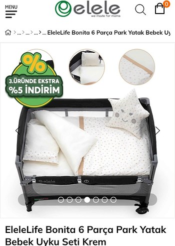 EleleLife Bonita 6 Parça Park Yatak Bebek Uyku Seti - Görsel 3