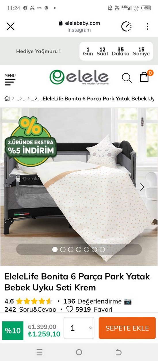 EleleLife Bonita 6 Parça Park Yatak Bebek Uyku Seti - Görsel 2