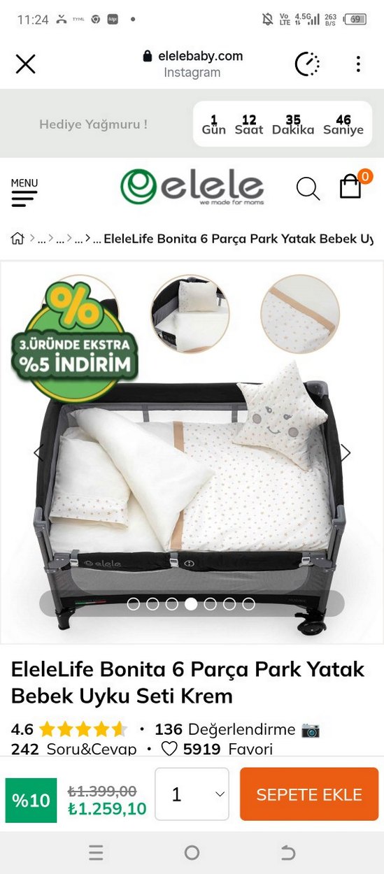 EleleLife Bonita 6 Parça Park Yatak Bebek Uyku Seti - Görsel 3