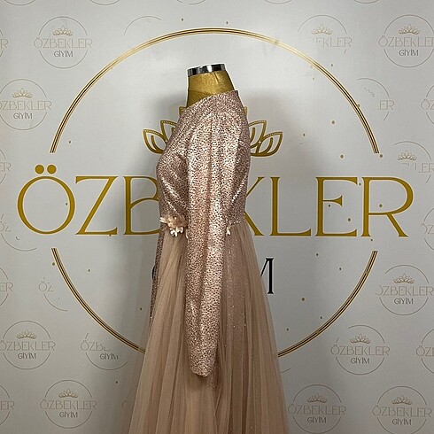44 Beden Tesettürlü Rose Gold Abiye / 44 Beden