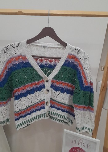 Renkli Örgü Mini Bohem Hırka