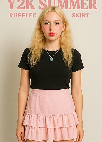Vintage Love ?????BEBEK PEMBE FIRFIRLI Y2K MİNİ ETEK ?????