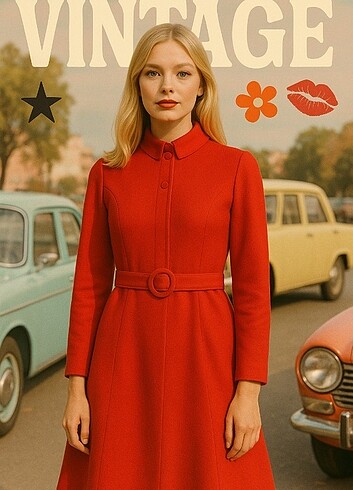 Vintage Love ??KIPKIRMIZI VINTAGE ELBİSE??