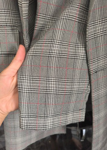 Pull and Bear Gri Düğmeli ekose ceket pantolon takim
