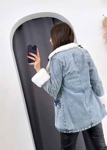 Mango Tüylü Yakalı Mavi Denim Ceket