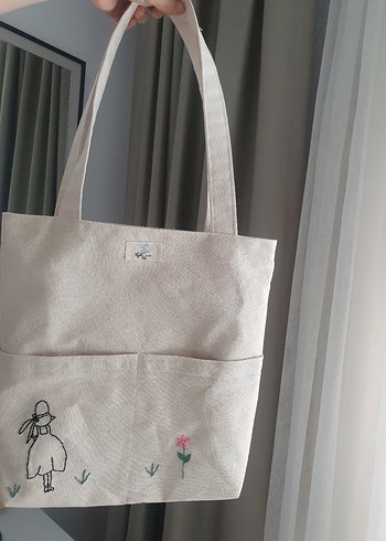 Nakışlı Bej Pastel Omuz Çantası