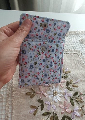 Beden mavi Renk Mavi Çiçek Desenli mini cüzdan