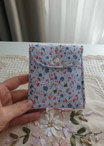 Mavi Çiçek Desenli Vintage Kadın Cüzdanı