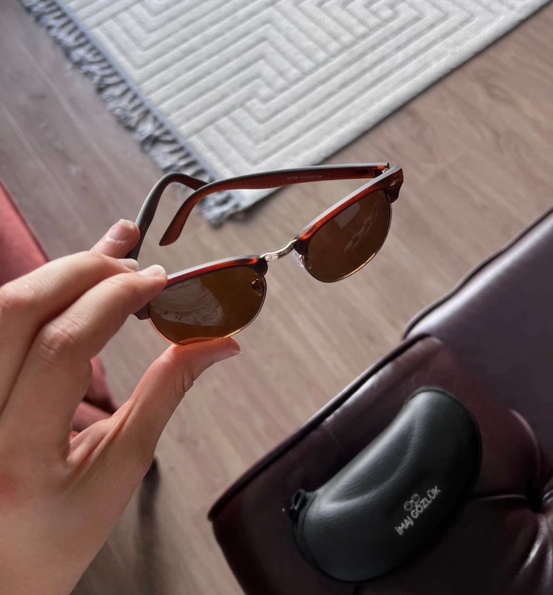 Şeffaf Detaylı Kahverengi Kadın Güneş Gözlüğü - Görsel 2