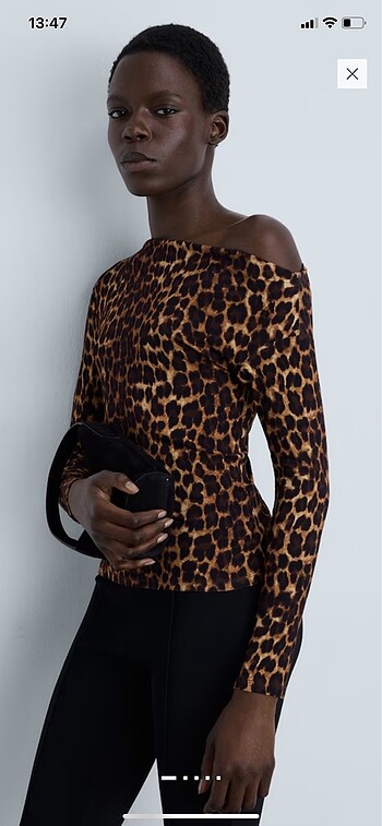 Leopar asimetrik mango yaka bluz