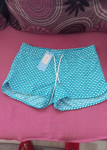 Mavi Pamuklu Mini Şortu - Görsel 5