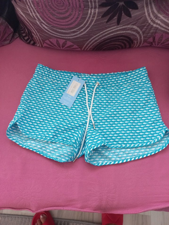 Mavi Pamuklu Mini Şortu - Görsel 5