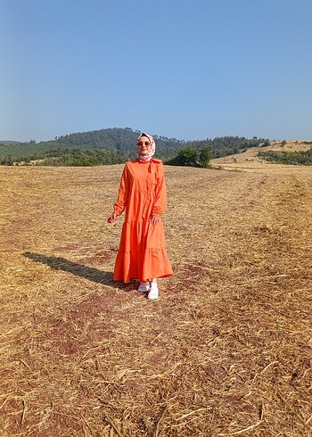 m Beden Turuncu Uzun Salaş Bohem Elbise