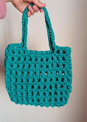 Turkuaz Örgü Kadın Çanta - Görsel 2