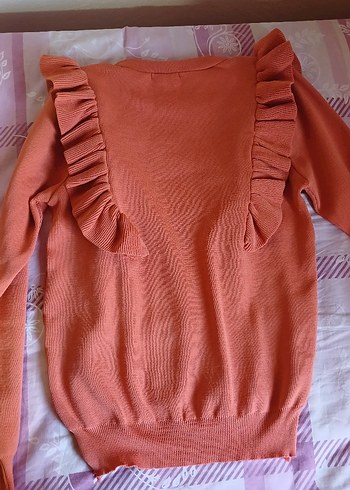 Kadın koyu turuncu Fırfırlı Triko Kazak - Görsel 8