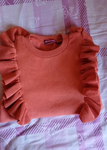 Kadın koyu turuncu Fırfırlı Triko Kazak - Görsel 9