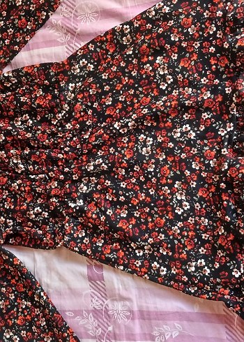 Çiçek Desenli Uzun Kollu Midi Bohem tunik  elbise - Görsel 4