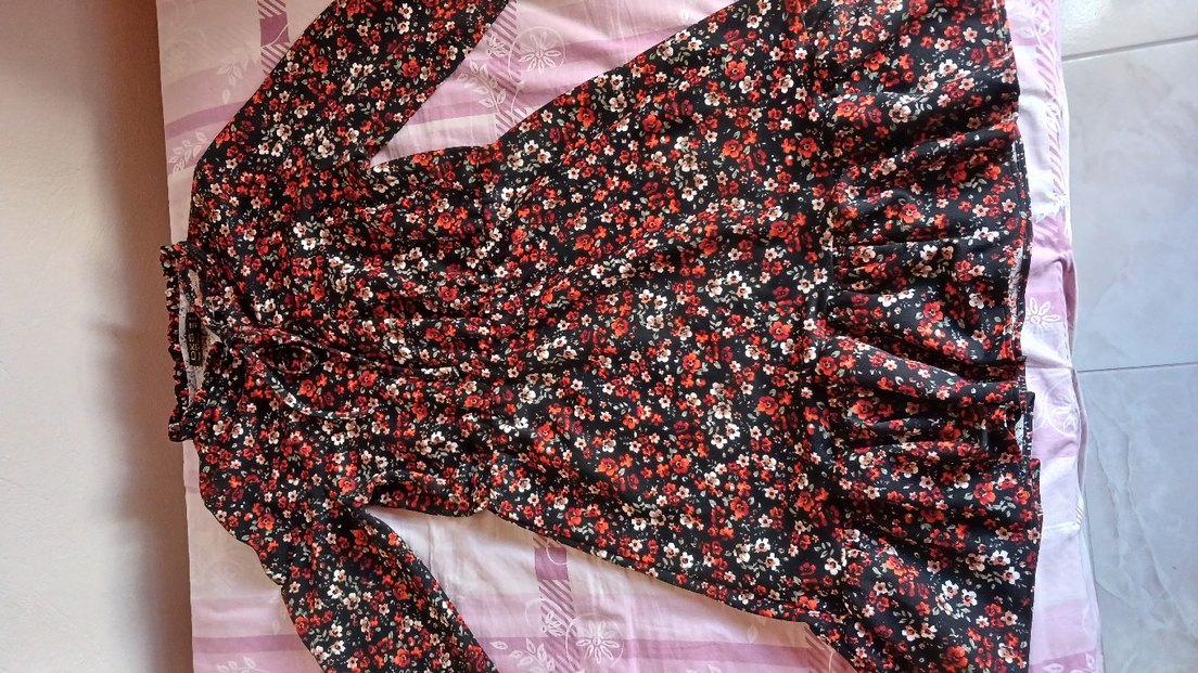 Çiçek Desenli Uzun Kollu Midi Bohem tunik  elbise - Görsel 3