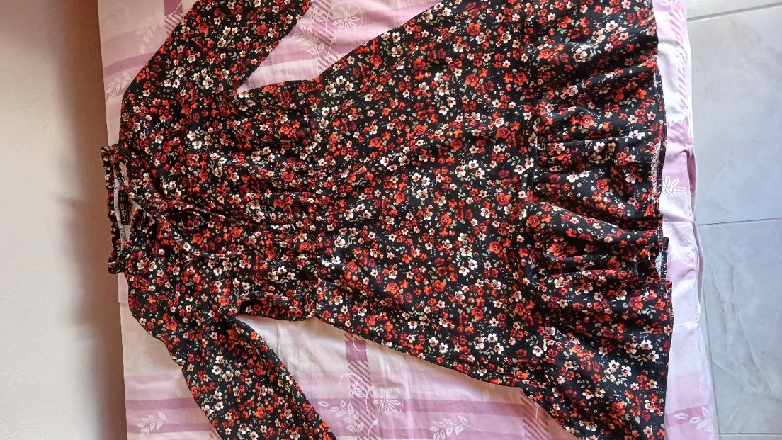 Çiçek Desenli Uzun Kollu Midi Bohem tunik  elbise - Görsel 4