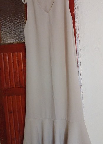 Bej Bohem V-Yaka Uzun Kadın Elbise - Görsel 2