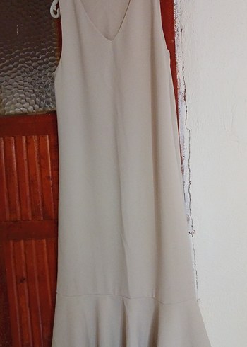 Bej Bohem V-Yaka Uzun Kadın Elbise - Görsel 3