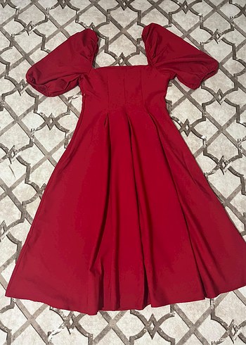 Kırmızı Midi Drapeli Kadın Elbise - Görsel 3