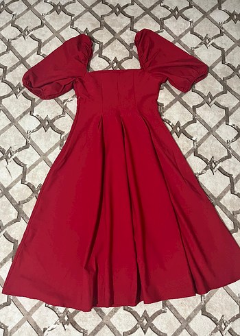 Kırmızı Midi Drapeli Kadın Elbise - Görsel 4