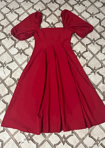 Kırmızı Midi Drapeli Kadın Elbise - Görsel 2