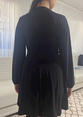 Uzun Kollu Siyah V Yaka Gotik Midi Elbise - Görsel 2