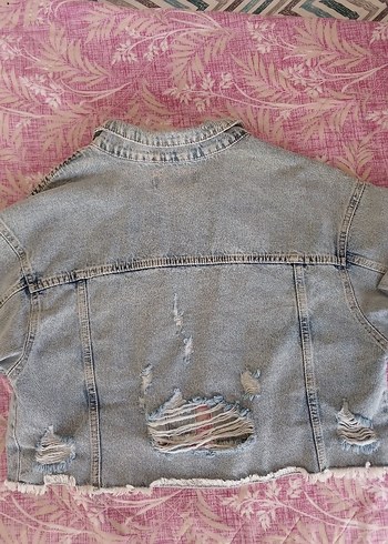 Düğmeli Kısa Mavi Kadın Denim Ceket - Görsel 2