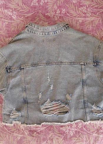 Düğmeli Kısa Mavi Kadın Denim Ceket - Görsel 3