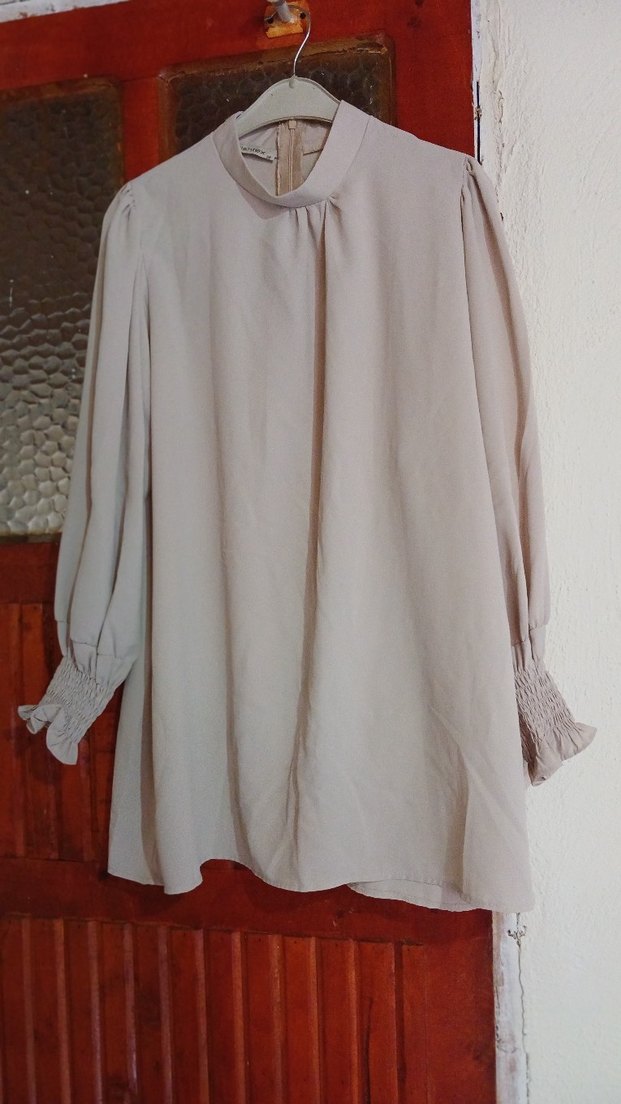 Bej Keten Bluz, Uzun Kollu, Bohem - Görsel 3