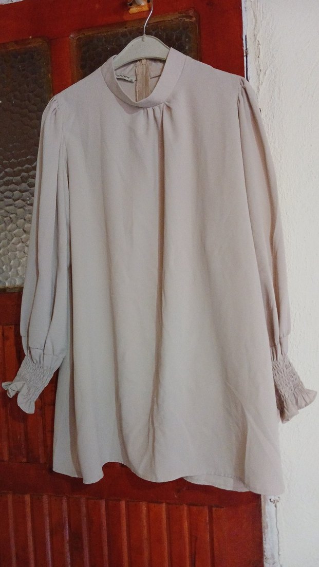 Bej Keten Bluz, Uzun Kollu, Bohem - Görsel 2