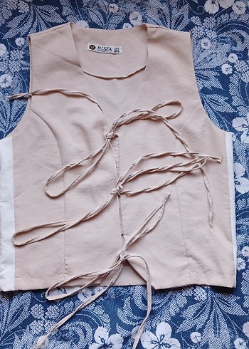 Bej Düğmeli Straplez Midi Kadın Yelek - Görsel 2