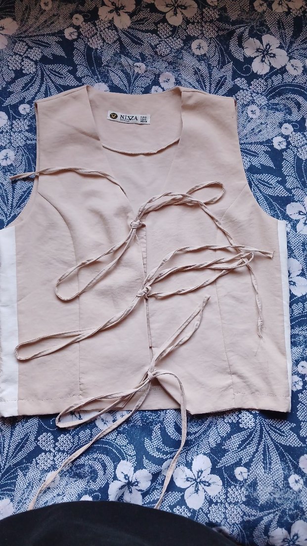 Bej Düğmeli Straplez Midi Kadın Yelek - Görsel 2