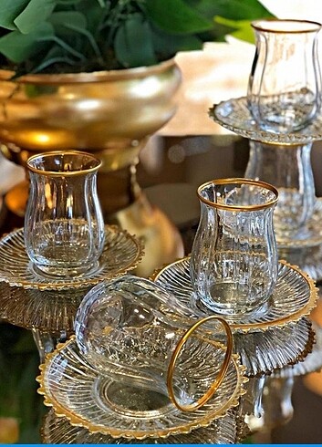 Kristal görünümlü çay bardağı takımı 