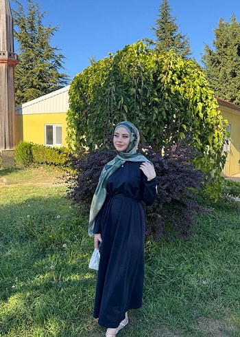 Siyah Uzun Salaş Bağlama Desenli Elbise