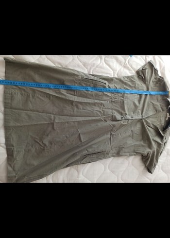 xl Beden haki Renk Koton Düğmeli Keten haki yesil Midi Elbise