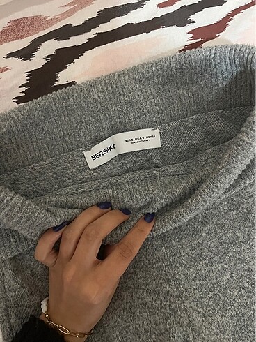 s Beden Bershka gri bel bantlı İspanyol paça pantolon