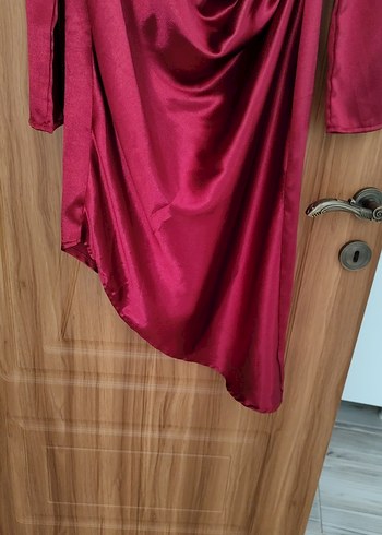 l Beden Bordo Uzun Kollu Drapeli Kadın Elbise