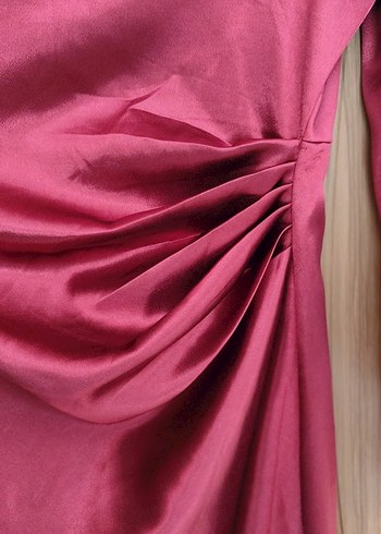 Sheinside Bordo Uzun Kollu Drapeli Kadın Elbise