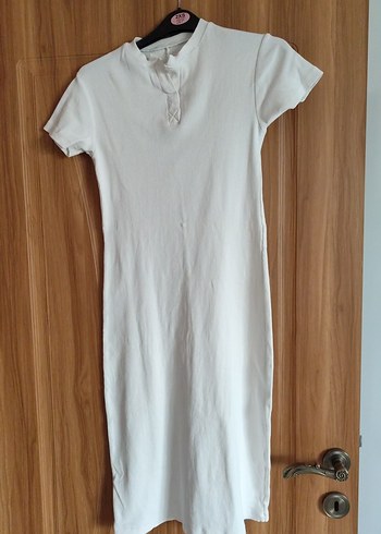 Beyaz Kısa Kollu kadın Midi Elbise