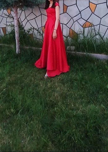 Bordo Uzun Drapeli Kadın Abiye Elbise - Görsel 3