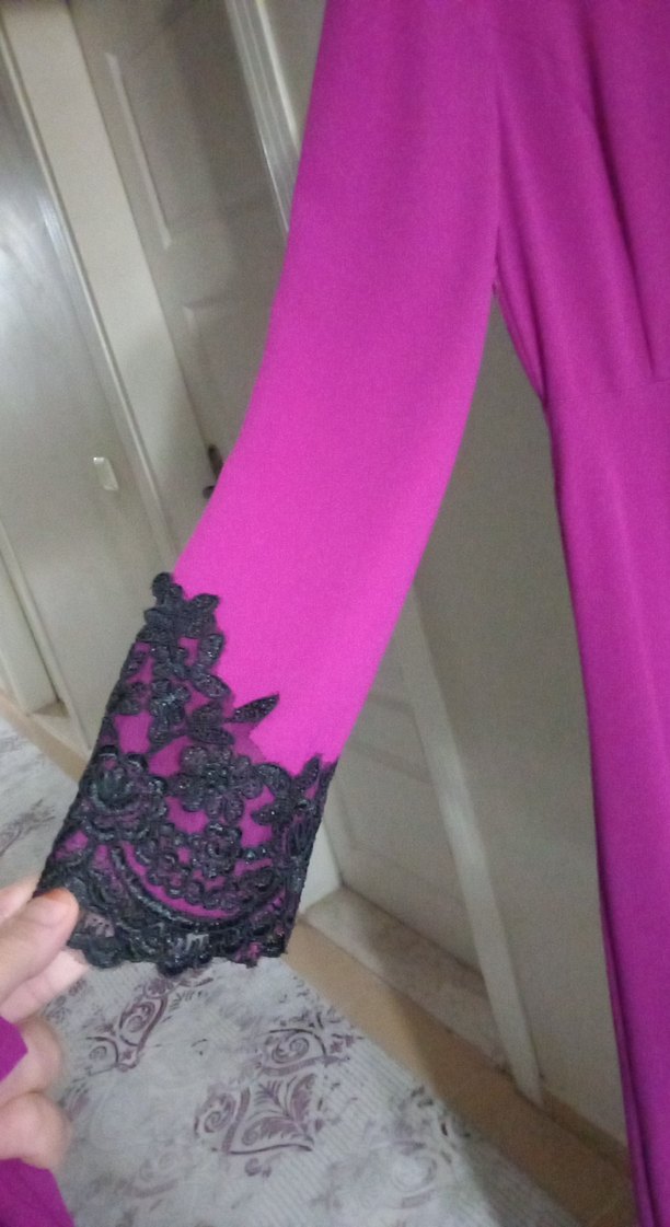 Uzun Kollu Mor Gotik Uzun Elbise - Görsel 2