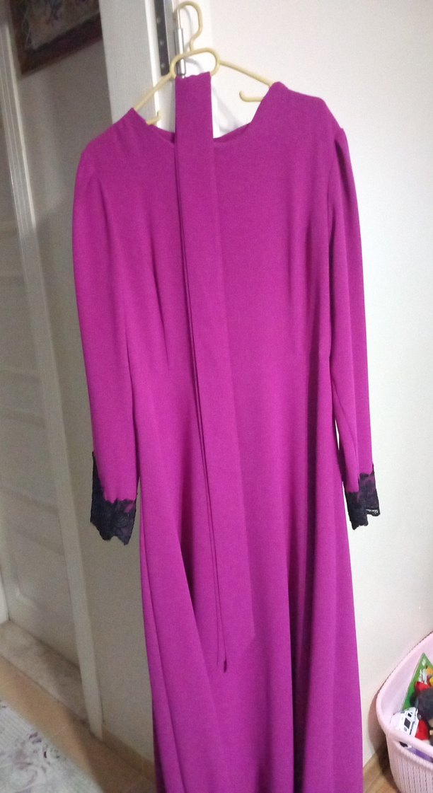 Uzun Kollu Mor Gotik Uzun Elbise - Görsel 5