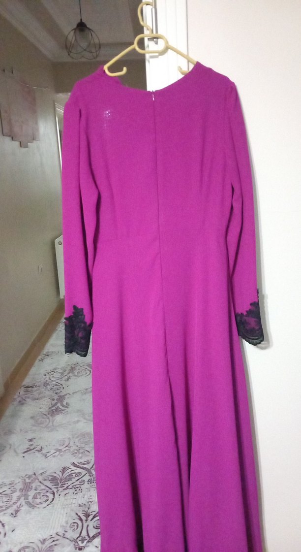 Uzun Kollu Mor Gotik Uzun Elbise - Görsel 3