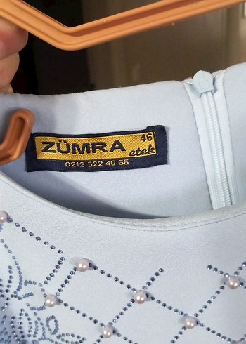 Mavi Nakışlı Kadın Uzun Kollu Uzun Elbise - Görsel 3