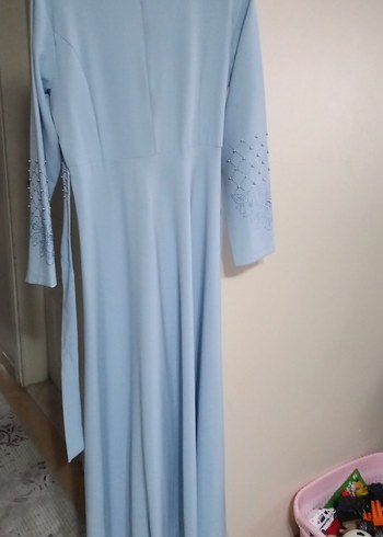 Mavi Nakışlı Kadın Uzun Kollu Uzun Elbise - Görsel 2